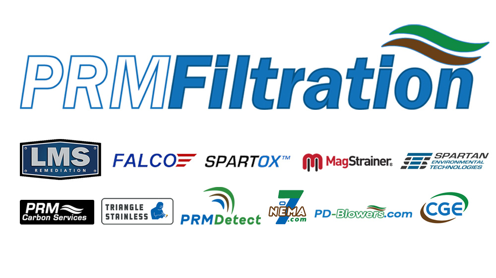 The PRM Filtration family of brands: LMS Remediation, FALCO, SPARTOX, MagStrainer, PRM Carbon Services, Triangle Stainless, PRMDetect, NEMA7.com, and PD-Blowers.com