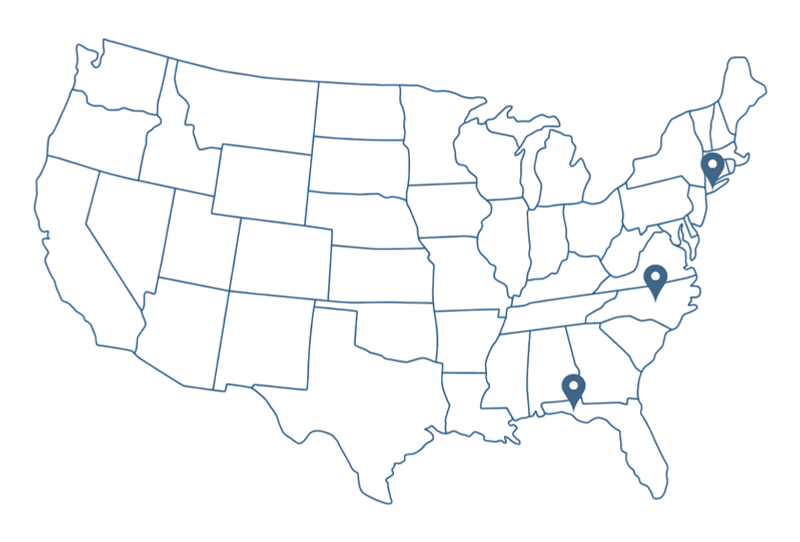Map of the United States marking PRM's headquarters and manufacturing locations across the eastern U.S.