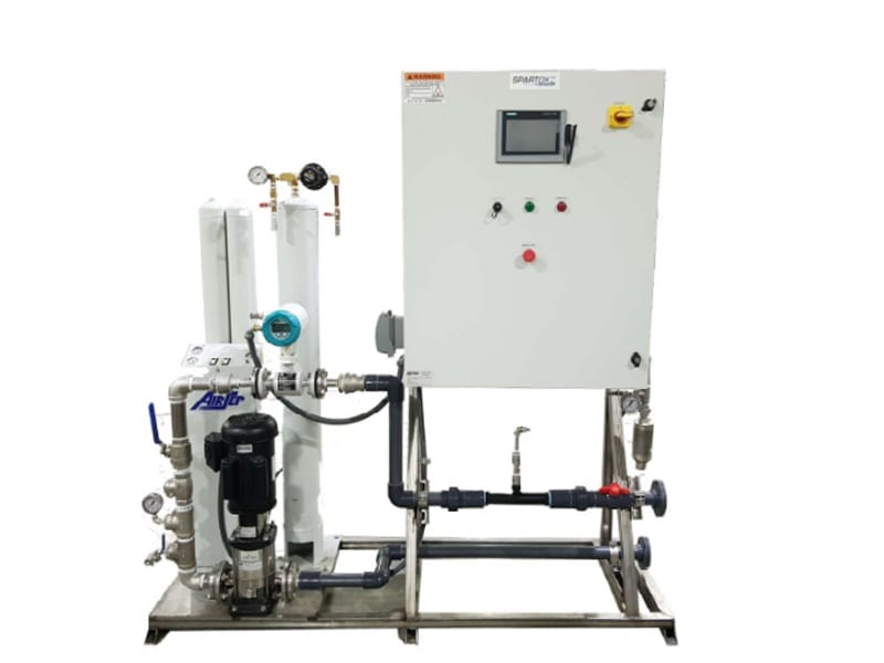 Ozone Systems SPARTOX ozone system skid with control panel, instrumentation, and piping for industrial water treatment and food safety applications