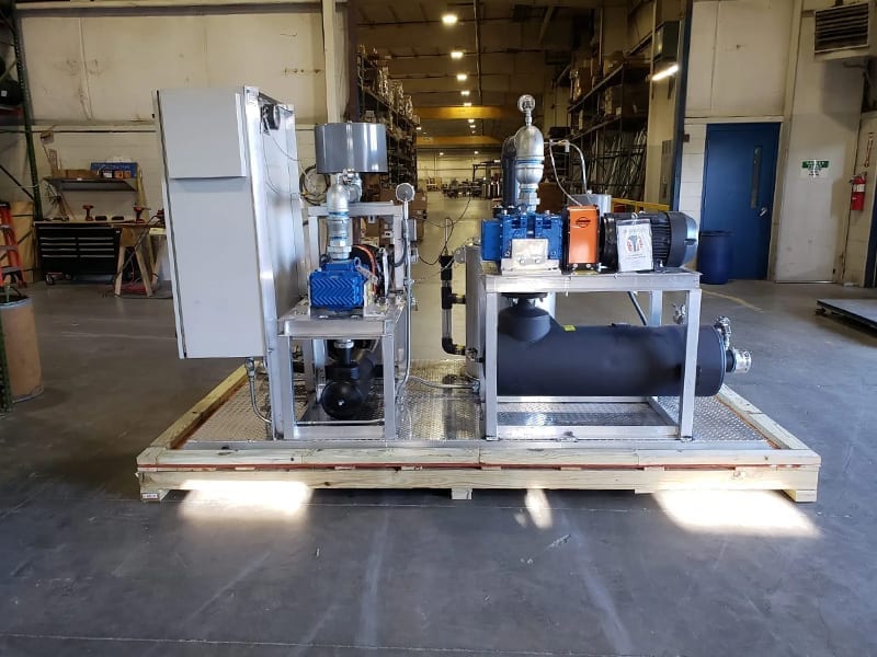 PRM blower package with industrial blower mounted on steel skid