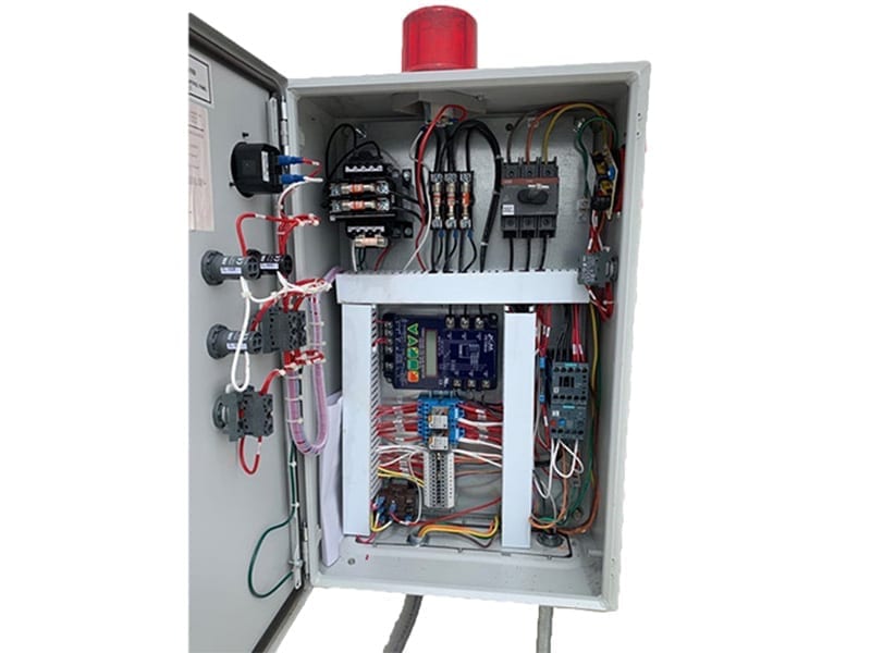 UL-certified control panel interior built in PRM's in-house control shop