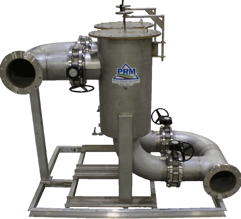 PRM stainless steel clarifier system with inlet and outlet piping on a skid frame