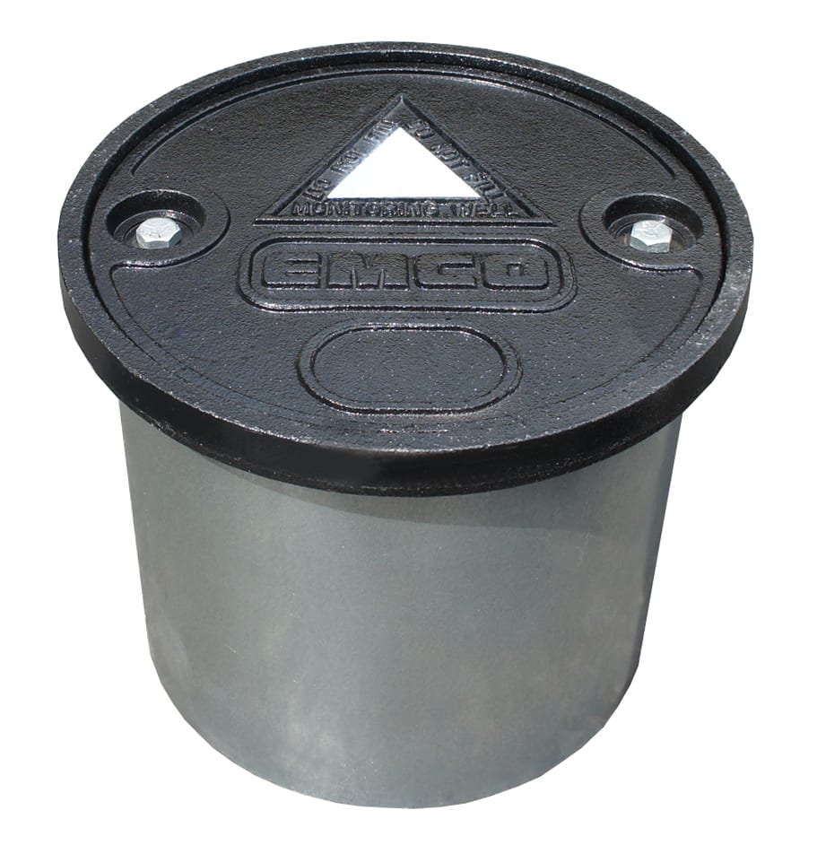 Cast iron monitoring well manhole cover with API identification triangle