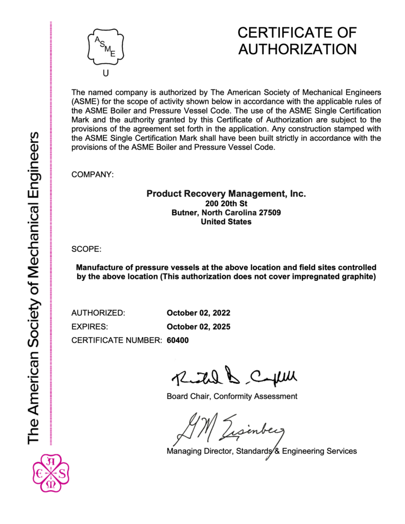 ASME U-Stamp Certificate of Authorization